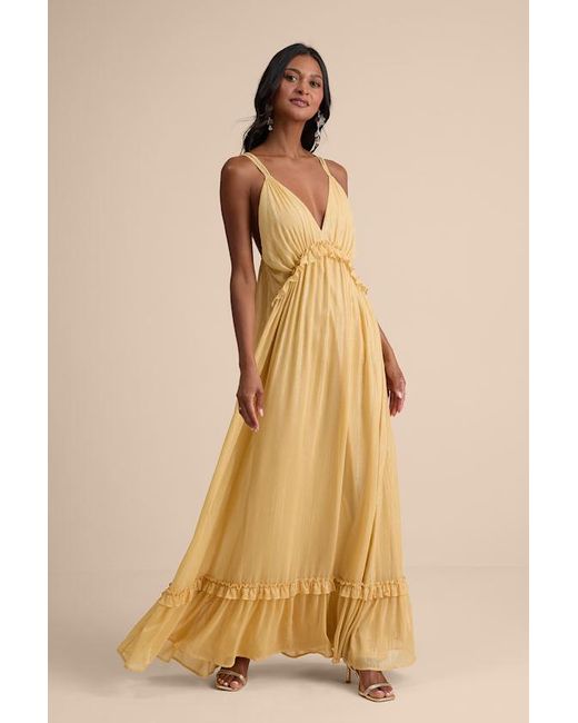 Lulus Natural Massiel Lurex Ruffled Maxi Dress