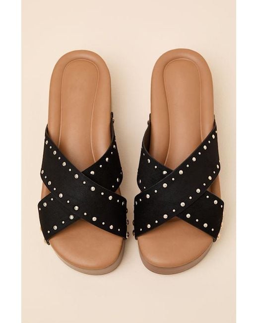 Lulus Black Loma Studded Platform Slide Sandals