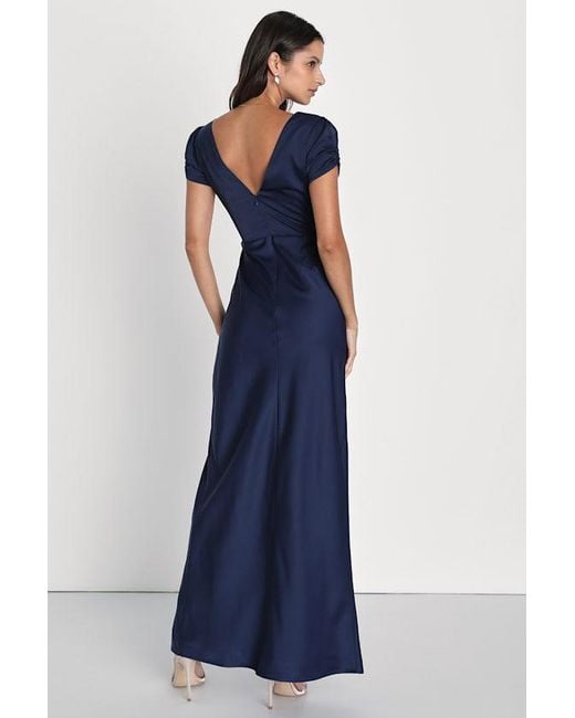 Lulus Blue Epitome Of Romance Satin Puff Sleeve Maxi Dress