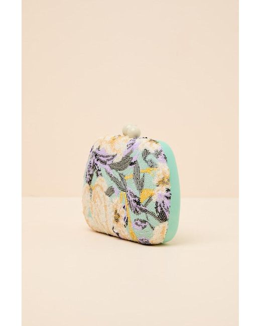Lulus Blue Orcia Mint Multi Floral Sequin Crossbody Clutch