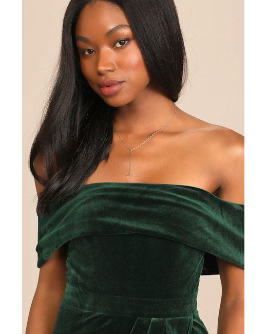 Lulus Natural I'M Enchanted Velvet Off-The-Shoulder Maxi Dress