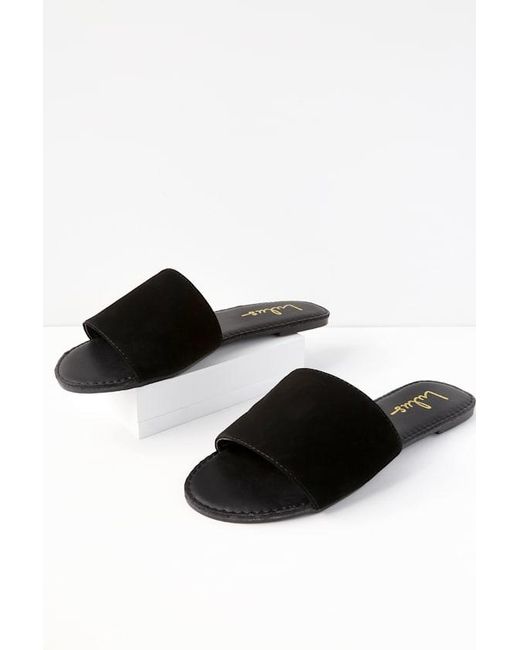 Lulus Black Addison Nubuck Slide Sandals