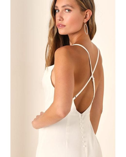 Lulus Natural Destined Romance Satin Cowl Neck Backless Maxi Dress