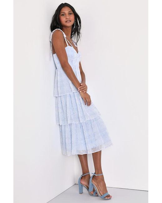 Lulus White Vineyard Visit Embroidered Tie-Strap Tiered Midi Dress