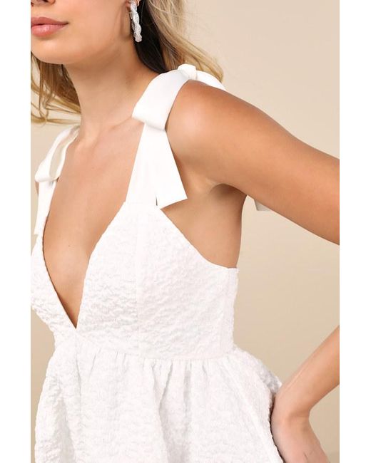 Lulus White Darling Composure Jacquard Floral Tie-Strap Mini Dress