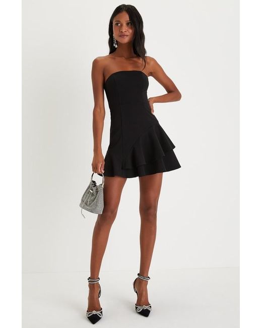 Lulus Black Sultry Intentions Strapless Ruffled Mini Dress