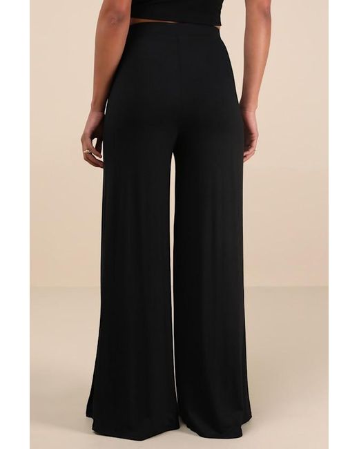 Lulus Black Knockout Knit Wide-Leg Slit-Front Pants