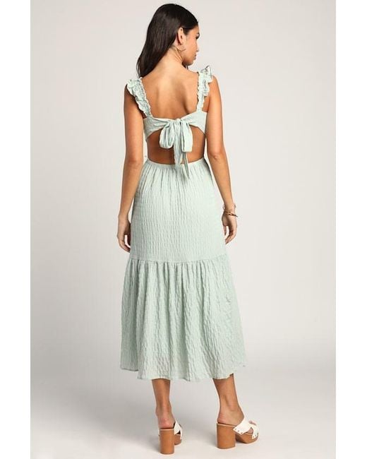 Lush Green Dreamiest Darling Mint Smocked Tie-Back Tiered Midi Dress