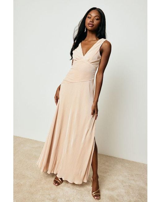 Lulus Pink Renee Blush Satin Plisse V-Neck Maxi Dress