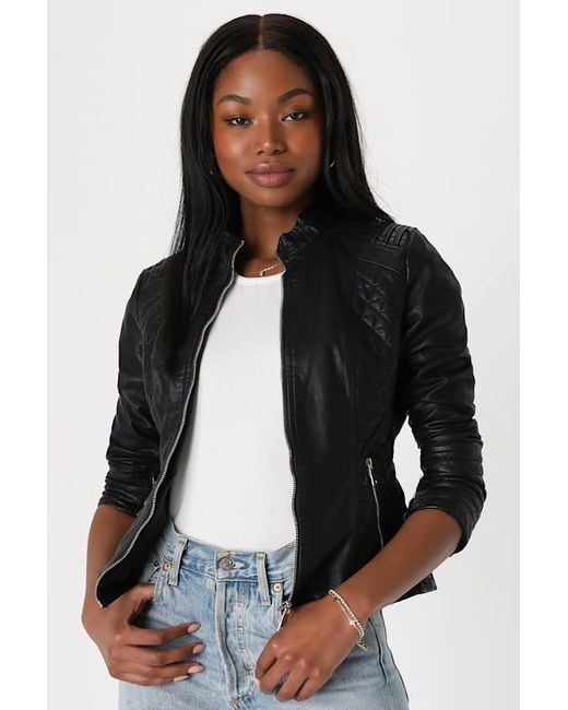 Lulus Black Heartlines Vegan Leather Moto Jacket