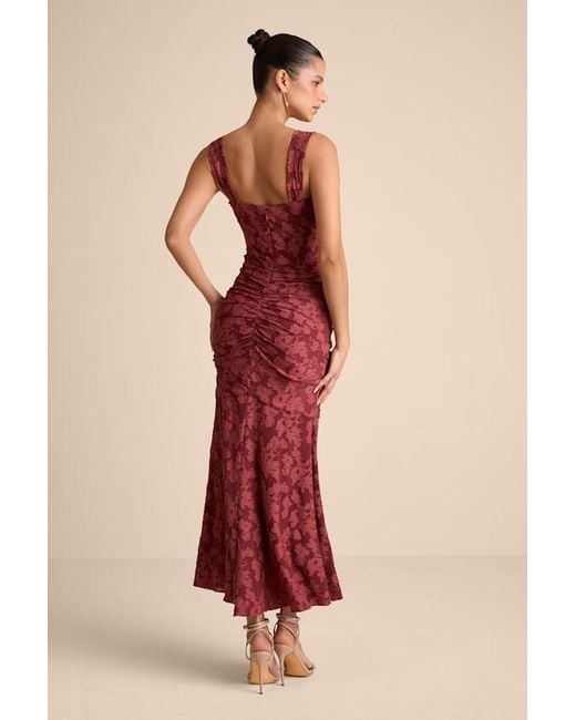 Lulus Red Celeste Floral Burnout Bustier Maxi Dress