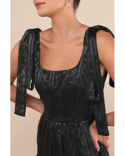 Lulus Black Picturesque Allure Jacquard Tie-Strap Maxi Dress