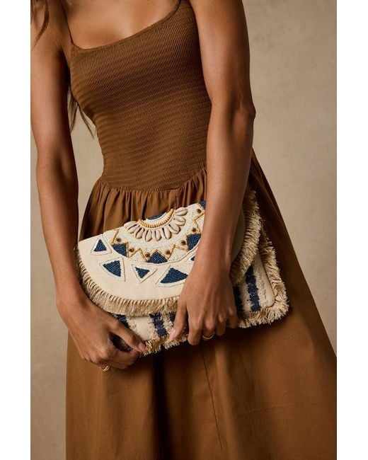 Lulus Brown Taiya Boho Beaded Fringe Clutch