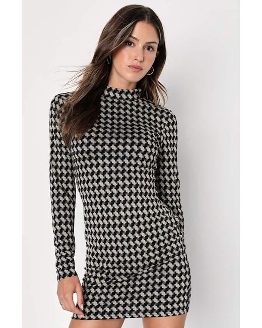 Lulus Black Cool Girl Status Print Mock Neck Long Sleeve Mini Dress
