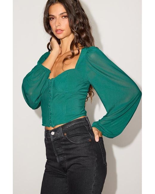 Lulus Green Feeling So Cute Mesh Balloon Sleeve Crop Top
