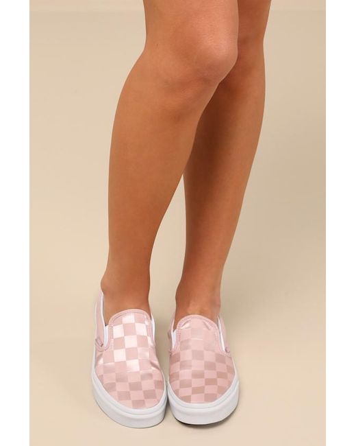 Vans Natural Classic Rose Checkerboard Satin Slip-On Sneakers