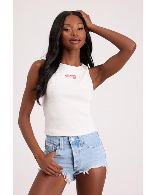 Lulus Pink Going Swimmingly Beaded Graphic Tank Top