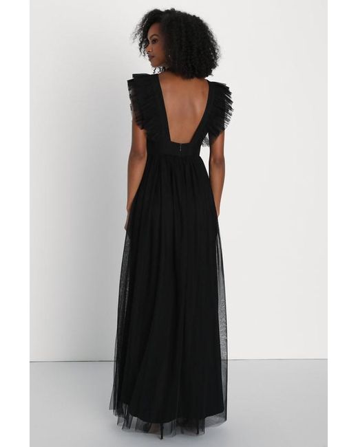 Lulus Black Simply Delighted Mesh Ruffled Backless Maxi Dress