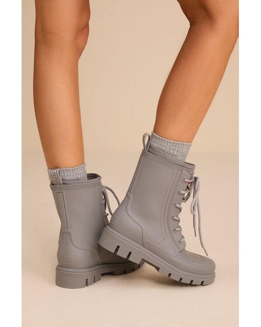 Hunter Gray Diana Light Rubber Lace-Up Ankle Rainboots