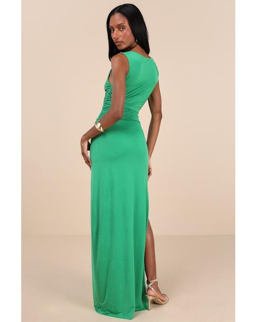 Lulus Green Significant Allure Slinky Knit Ruched Maxi Dress