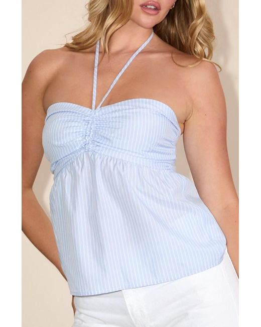Lulus Blue Evalisa Striped Peplum Halter Top
