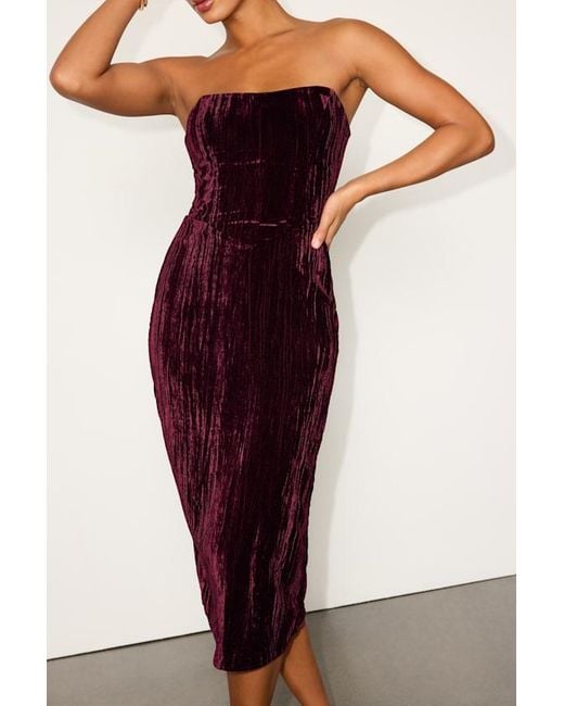 Lulus Red Elenita Dark Plum Velvet Strapless Midi Dress