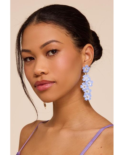 Lulus Blue Alaina Floral Rhinestone Drop Earrings