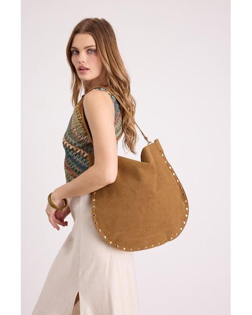 Lulus Brown Vix Suede Studded Tote Bag