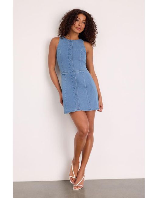 Lulus Blue Mabyn Medium Wash Denim Button-Front Mini Dress