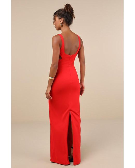 Lulus Red Simply Desirable Sleeveless Cutout Column Maxi Dress