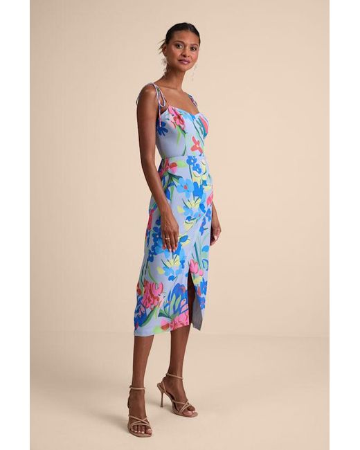 Lulus Blue Kristel Floral Print Tie-Strap Midi Dress