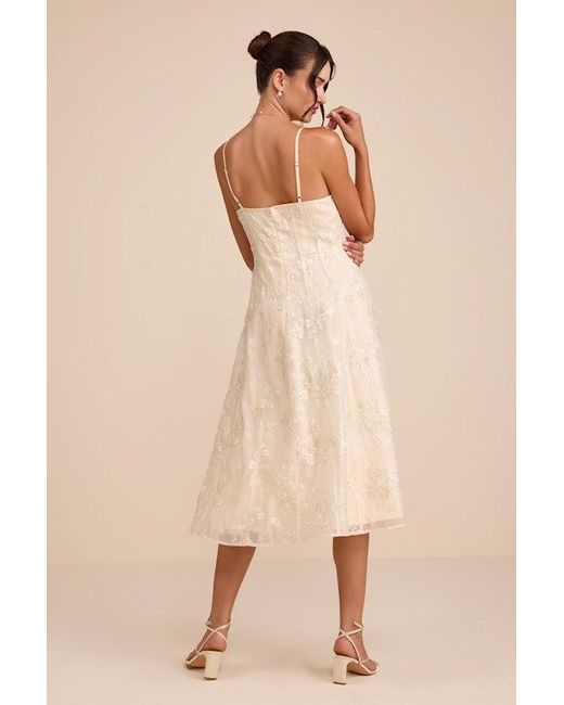Lulus Natural Elfrieda Cream Floral Embroidered Sleeveless Midi Dress