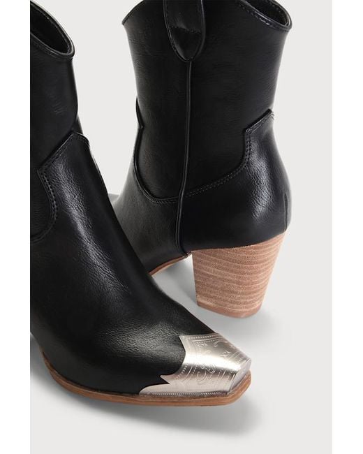 Lulus Black Naiya Western Ankle Boots