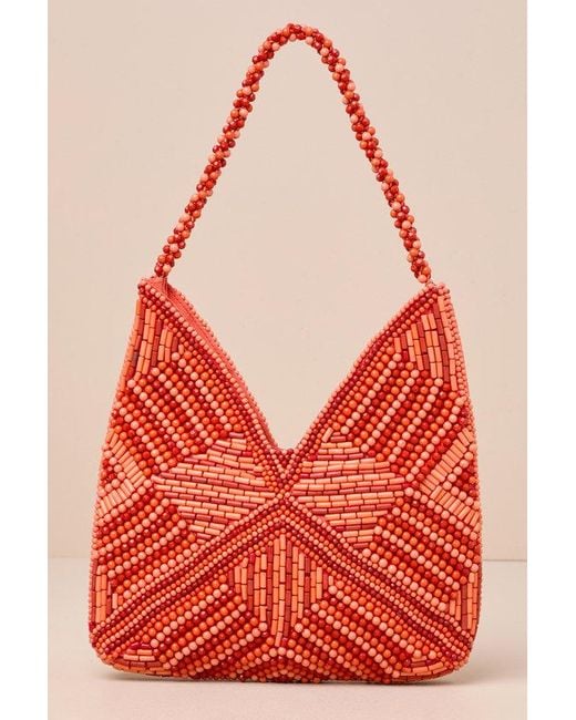 Lulus Orange Sunny Element Beaded Shoulder Bag