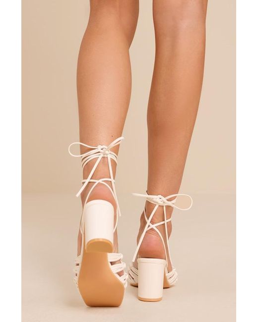 Lulus Natural Eda Knotted Lace-Up High Heel Sandals