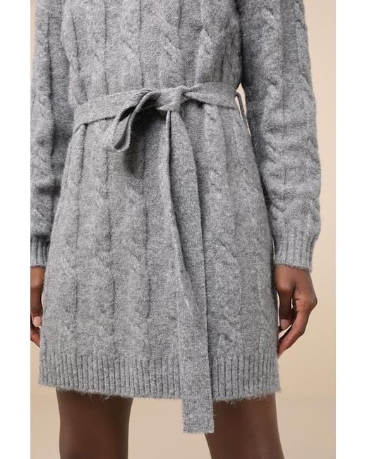 Lulus Blue Warmed Up To You Cable Knit Mock Neck Sweater Dress