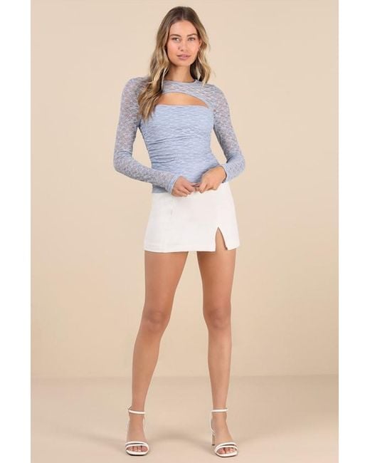 Lulus Blue Dynamic Charm Lace Cutout Long Sleeve Top