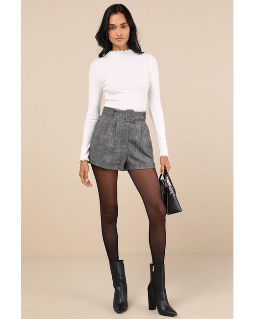 Lulus Gray Charmed Vibes Ribbed Lettuce Edge Long Sleeve Top