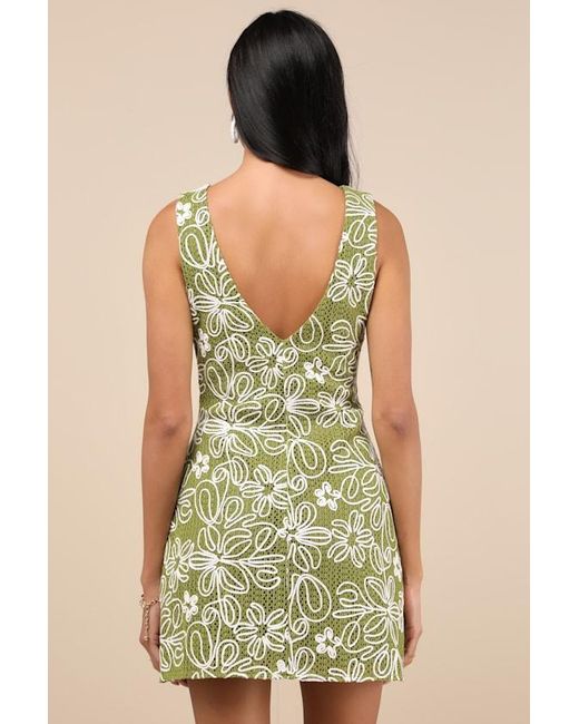 Lulus Green Fenicia Abstract Floral Embroidered Mini Dress