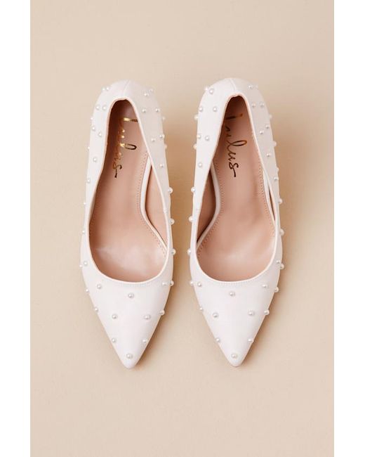 Lulus White Petitee Pearl Pointed-Toe Pumps
