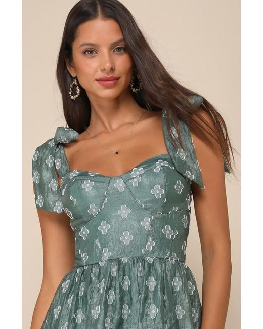 Lulus Green Gorgeous Excellence Floral Burnout Tiered Midi Dress