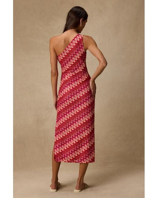Lulus Red Reya Multi Crochet Chevron One-Shoulder Midi Dress