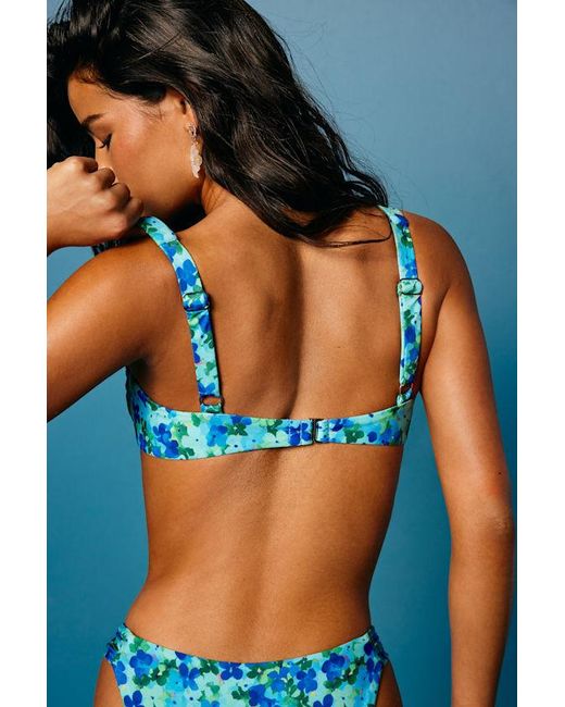 Lulus Blue Aloha Floral Underwire Bikini Top