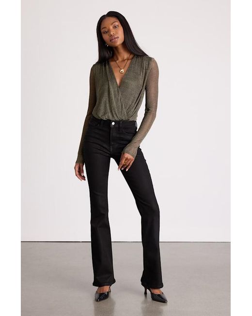 Lulus Gray Kenni Dark Bronze Lurex Sheer Surplice Bodysuit