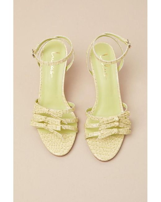 Lulus Natural Devereux Sorbet Croc-Embossed Bow High Heel Sandals