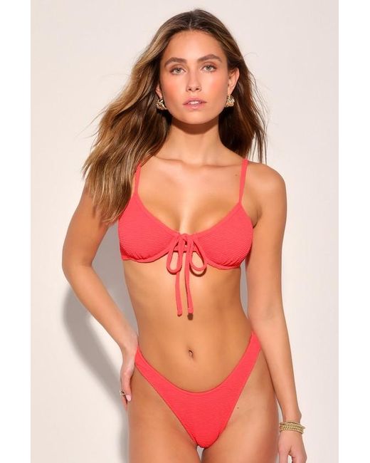 Lulus Orange Summertime Sensation Bright Crinkle High Cut Bikini Bottoms