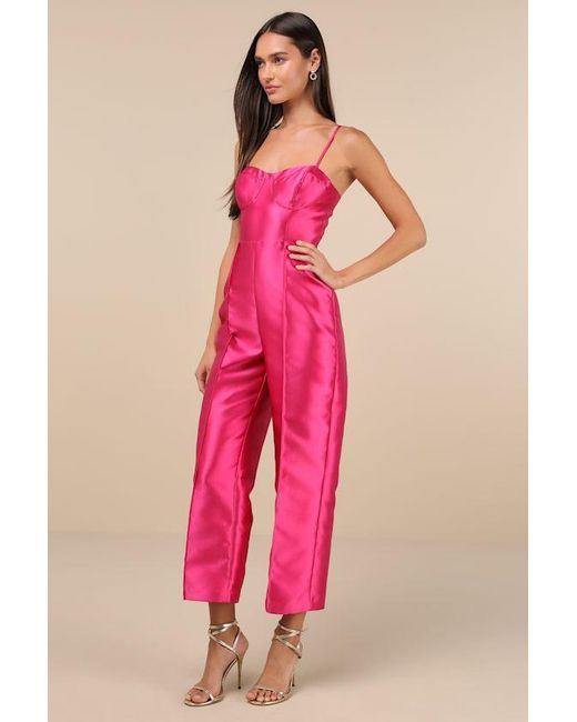Lulus Pink Contemporary Pose Taffeta Bustier Sleeveless Jumpsuit