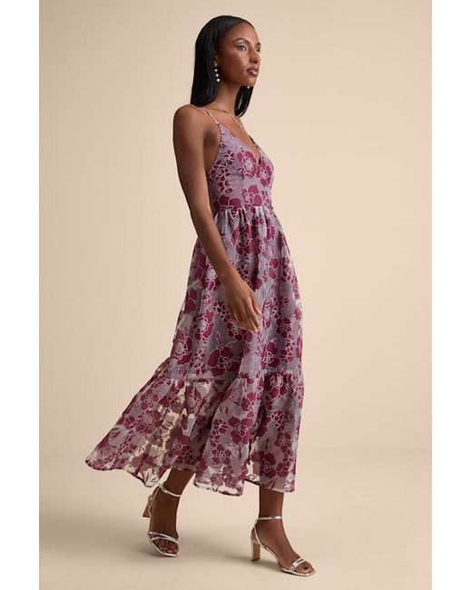Lulus Pink Feeling Like Forever Plum Jacquard Organza Lace-Up Midi Dress
