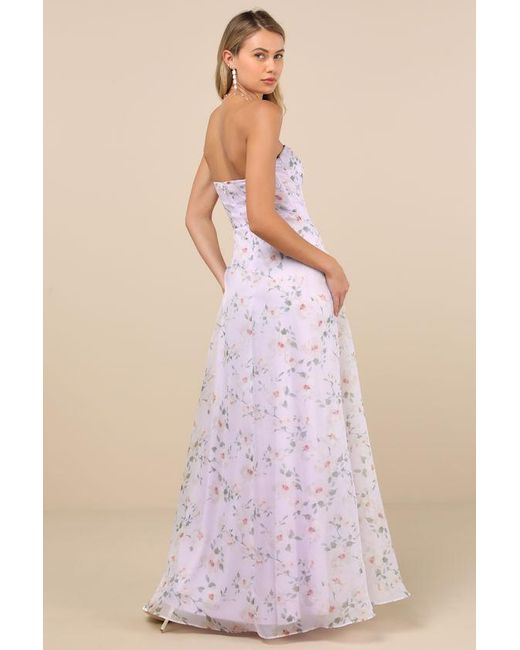 Lulus Natural Chic Preciousness Floral Organza Bustier Maxi Dress