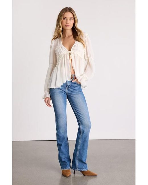 Lulus White Felicity Sheer Tie-Front Peplum Top